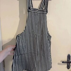Black and White Striped Mini overall Dress